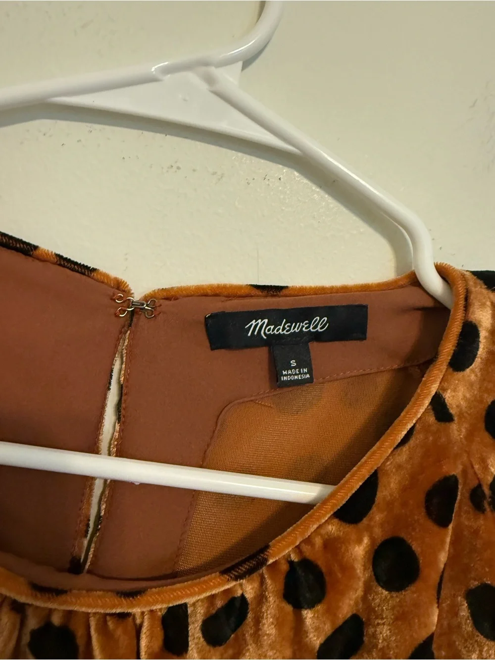 Madewell Velvet Polka Dot Puff Sleeve Top Brown Black Size Small